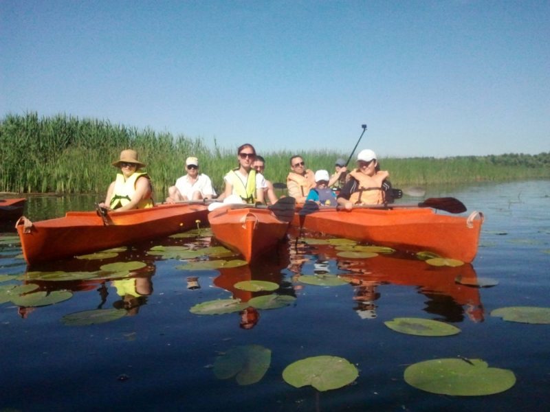 три каяка на воде